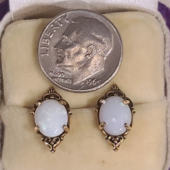 14k Gold & Opal Earrings - Picture 2 of 4